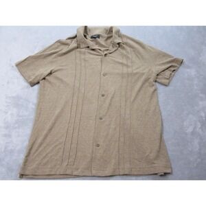 Banana Republic Shirt Mens Large Tall Tan  Linen Blend Pintuck Short Sleeve